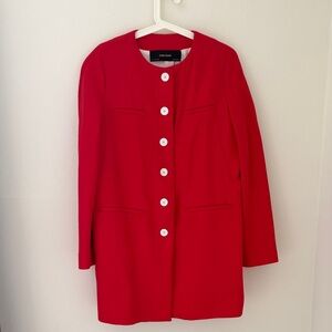 Zara Red Collarless Pea Coat